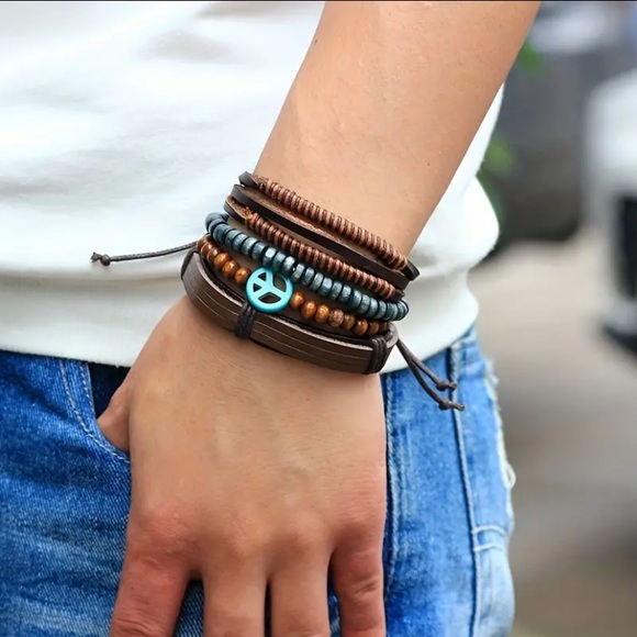 BOGO! Stacking (4) Peace sign Boho bracelet set - Boutique NEW - Picture 1 of 6